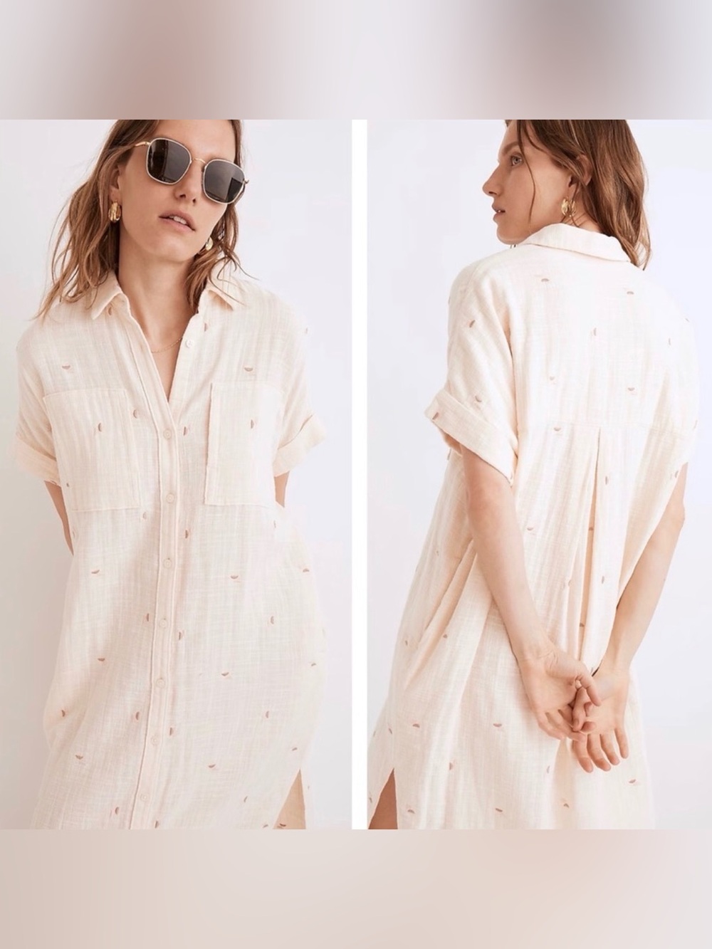 NWT Madewell Cotton Gauze Embroidered Lightspun Lakeline Shirtdress Cream XXS